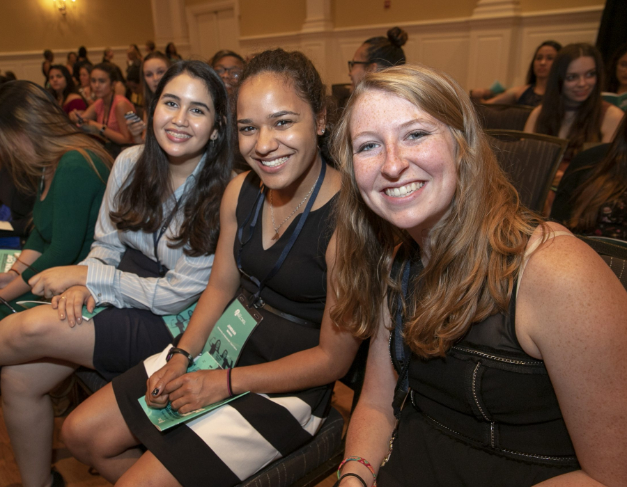 Three young women attending the 2018 National Conference for College Women Student Leaders