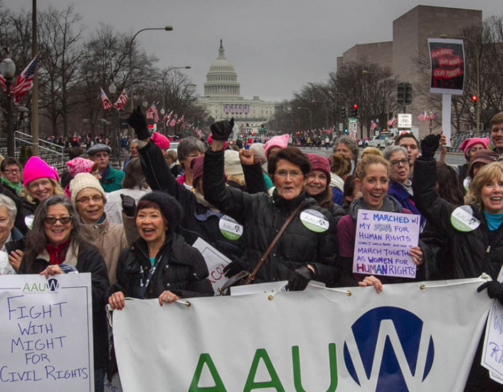group of ɫ supporters at the women's march in January of 2017